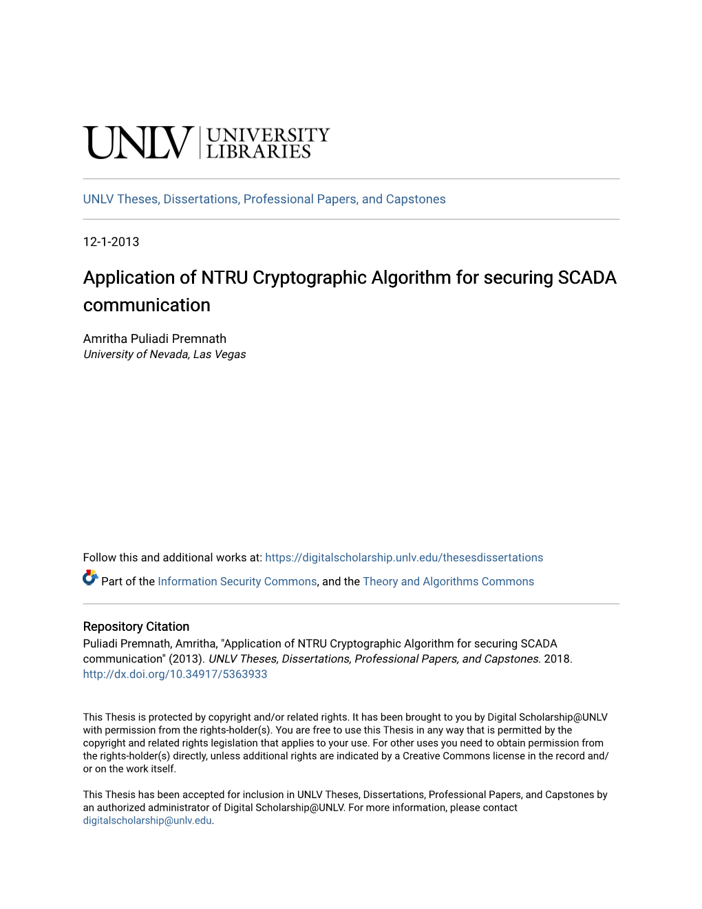 Application of NTRU Cryptographic Algorithm for Securing SCADA Communication