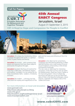 45Th Annual EABCT Congress Jerusalem, Israel