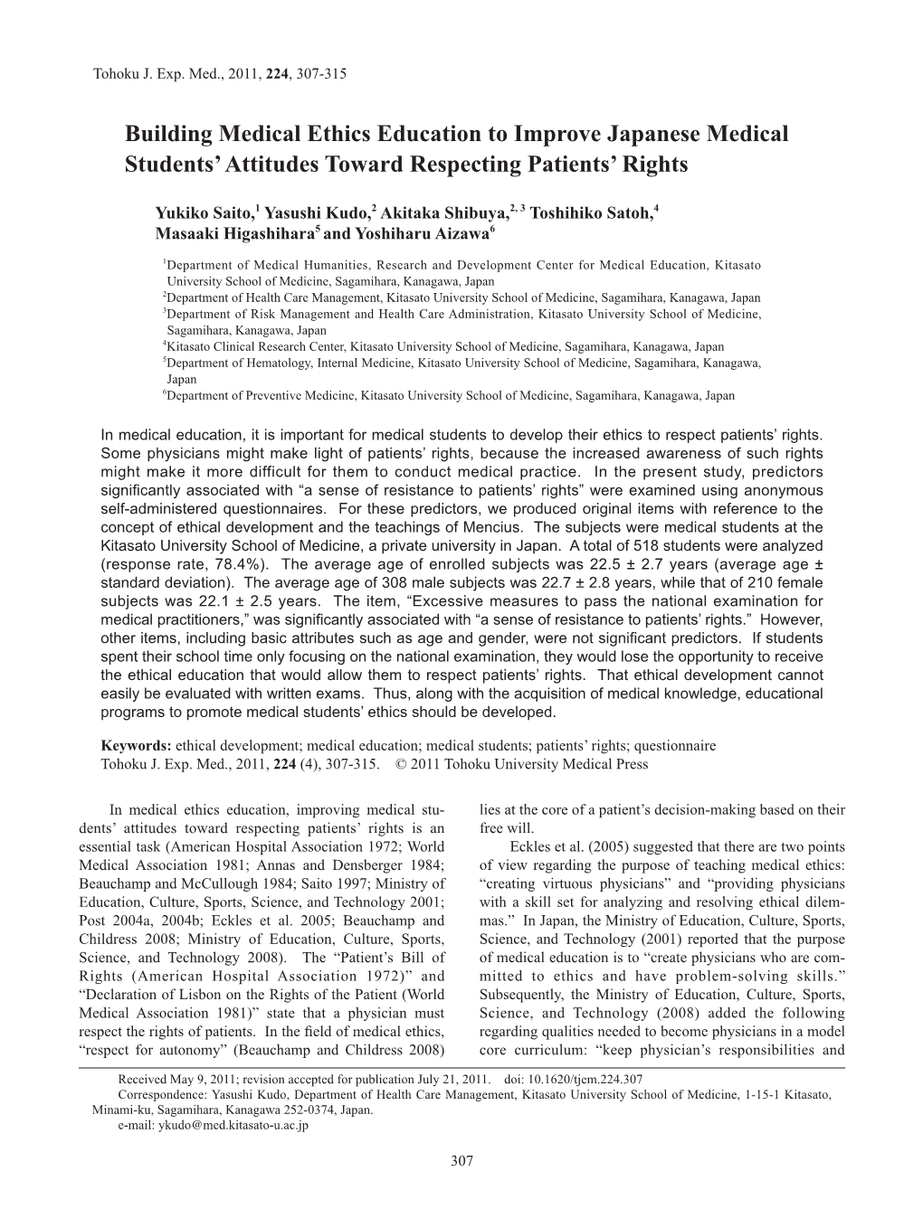 Building Medical Ethics Education to Improve Japanese Medical Students’ Attitudes Toward Respecting Patients’ Rights