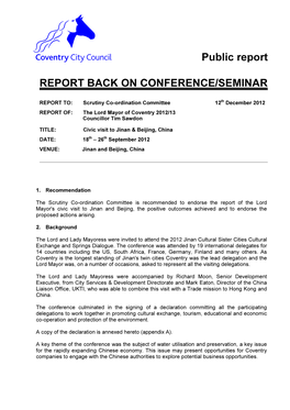 Public Report REPORT BACK on CONFERENCE/SEMINAR
