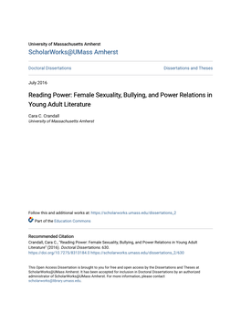 Female Sexuality, Bullying, and Power Relations in Young Adult Literature