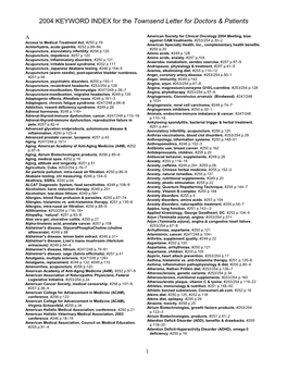 2004 KEYWORD INDEX for the Townsend Letter for Doctors & Patients
