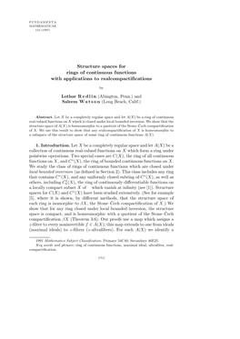 Structure Spaces for Rings of Continuous Functions with Applications to Realcompactiﬁcations