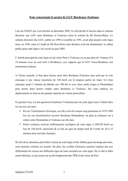 Note Concernant Le Projet De LGV Bordeaux-Toulouse