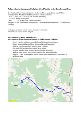 Anfahrtsbeschreibung Zum Parkplatz Wesel-Wehlen in Der Lüneburger Heide