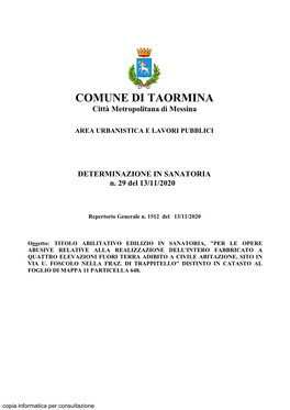 COMUNE DI TAORMINA Città Metropolitana Di Messina