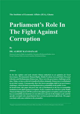 The Role of Parliament in the Fight Against Corruption the Role of Parliament in the Fight Against Corruption Ghana