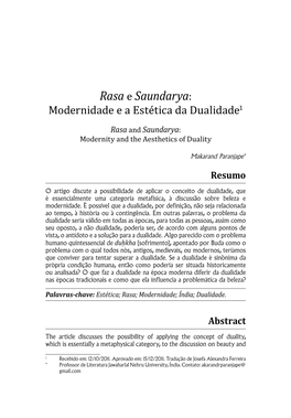 Rasa E Saundarya: Modernidade E a Estética Da Dualidade1