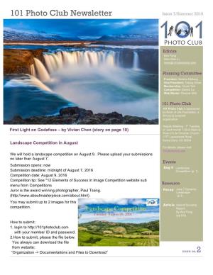 101 Photo Club Newsletter Issue 7/Summer 2016