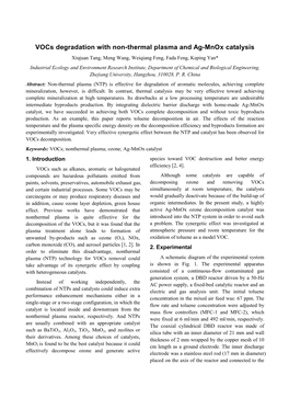 Vocs Degradation with Non-Thermal Plasma and Ag-Mnox Catalysis