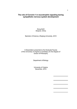 The Role of Coronin-1 in Neurotrophin Signaling During Sympathetic Nervous System Development