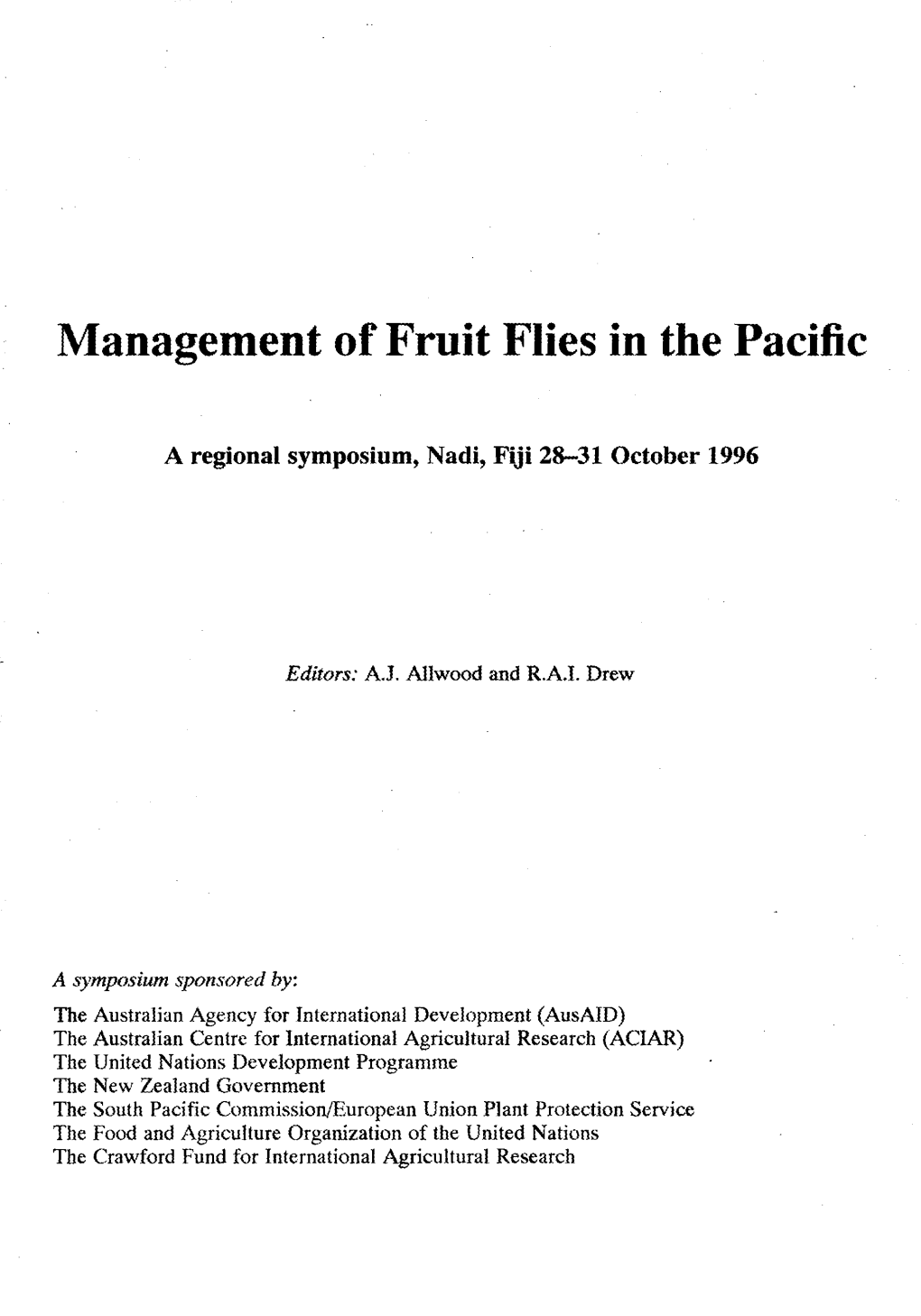 Management of Fruit Flies in the Pacific
