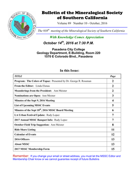 Bulletin of the Mineralogical Society of Southern California