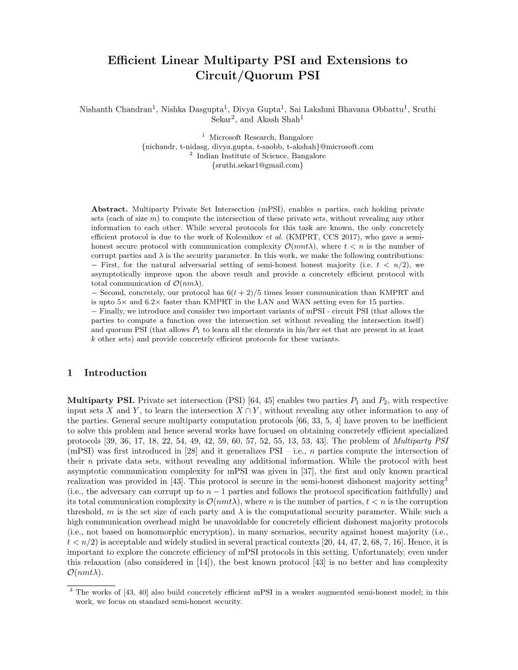 Efficient Linear Multiparty PSI and Extensions to Circuit/Quorum