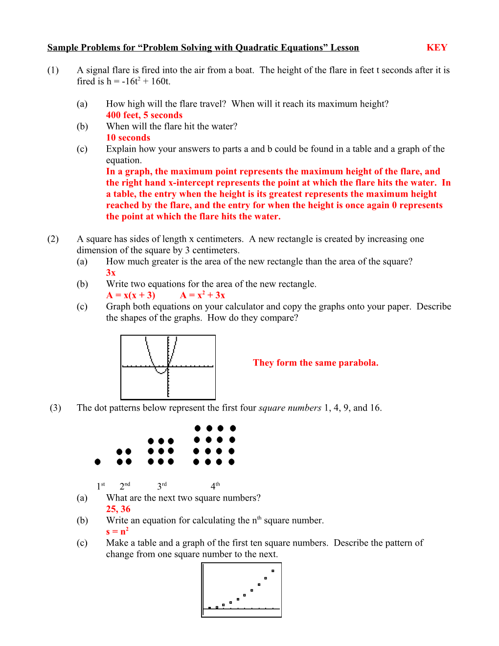 Examples for Problem Solving with Quadratic Equations s1