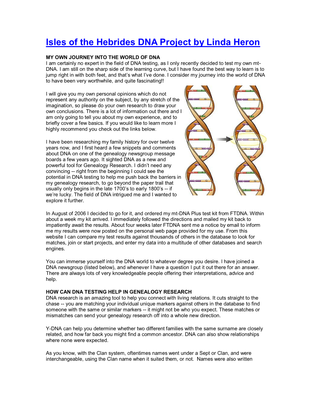 The Isles of the Hebrides DNA Project