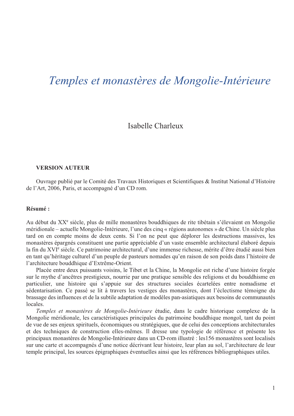 Temples Et Monastères De Mongolie-Intérieure