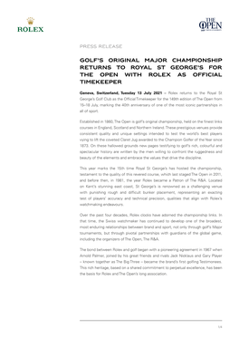 Golf's Original Major Championship Returns To
