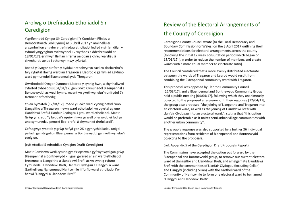 Review of the Electoral Arrangements