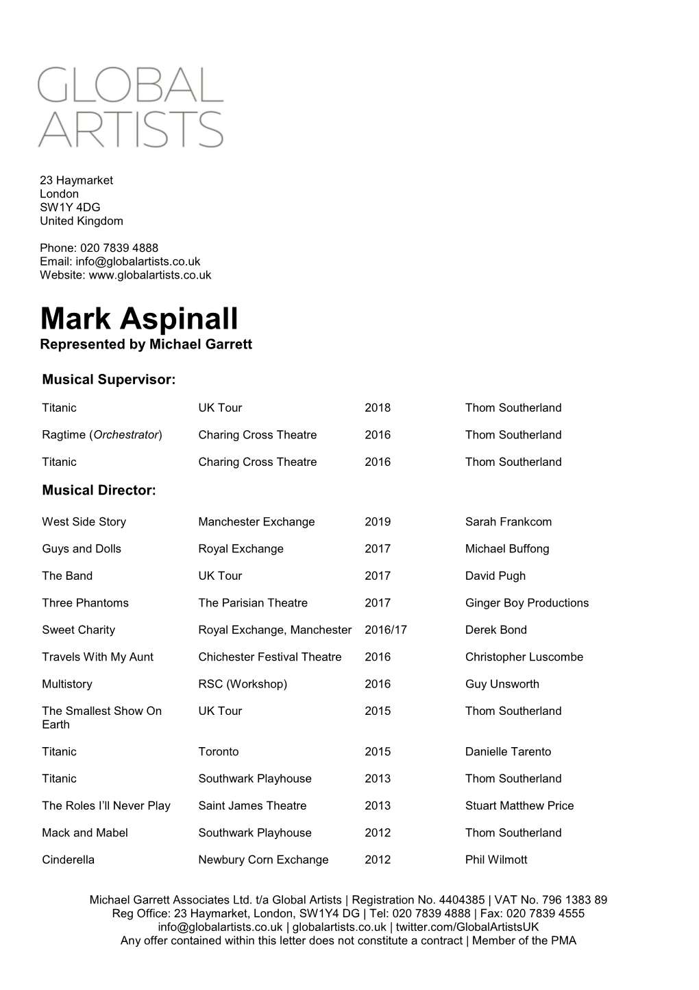 Mark Aspinall Represented by Michael Garrett