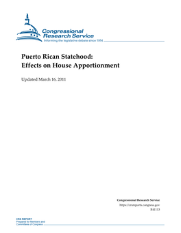 Puerto Rican Statehood: Effects on House Apportionment