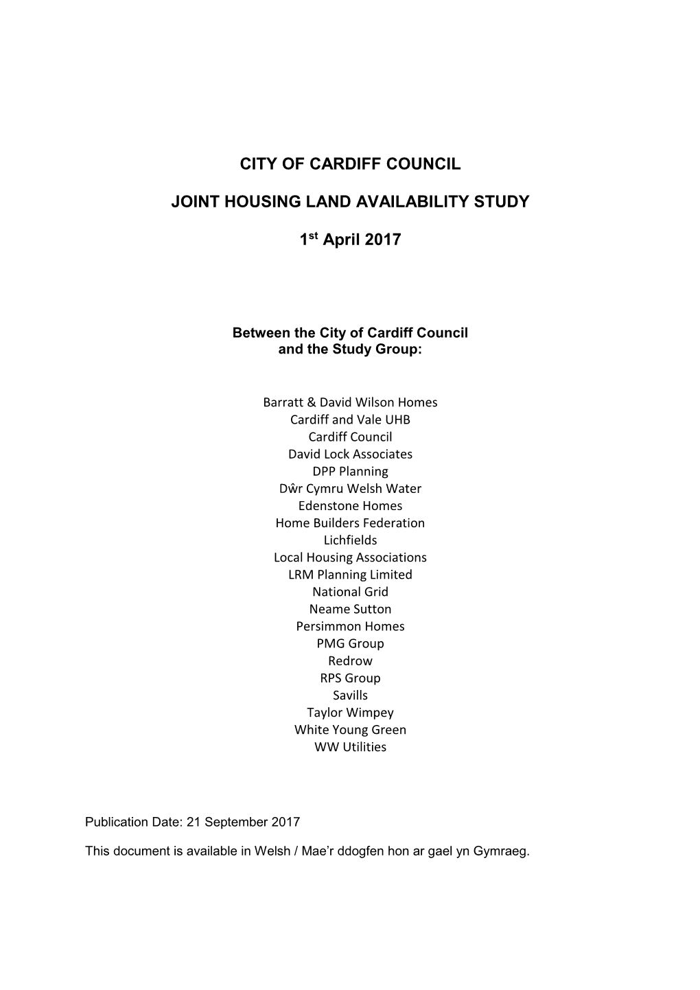 City of Cardiff Council Joint Housing Land Availability