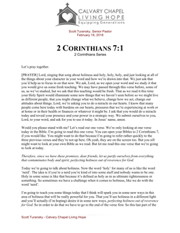 2 CORINTHIANS 7:1 2 Corinthians Series