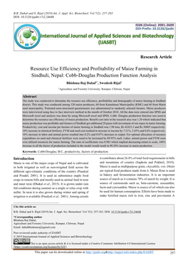 Resource Use Efficiency and Profitability of Maize Farming in Sindhuli, Nepal: Cobb-Douglas Production Function Analysis Bhishma Raj Dahal1*, Swodesh Rijal1