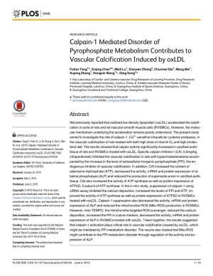 Calpain-1 Mediated Disorder of Pyrophosphate Metabolism Contributes to Vascular Calcification Induced by Oxldl