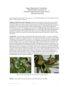 Plant Pest Risk Assessment Euro Water Chestnut