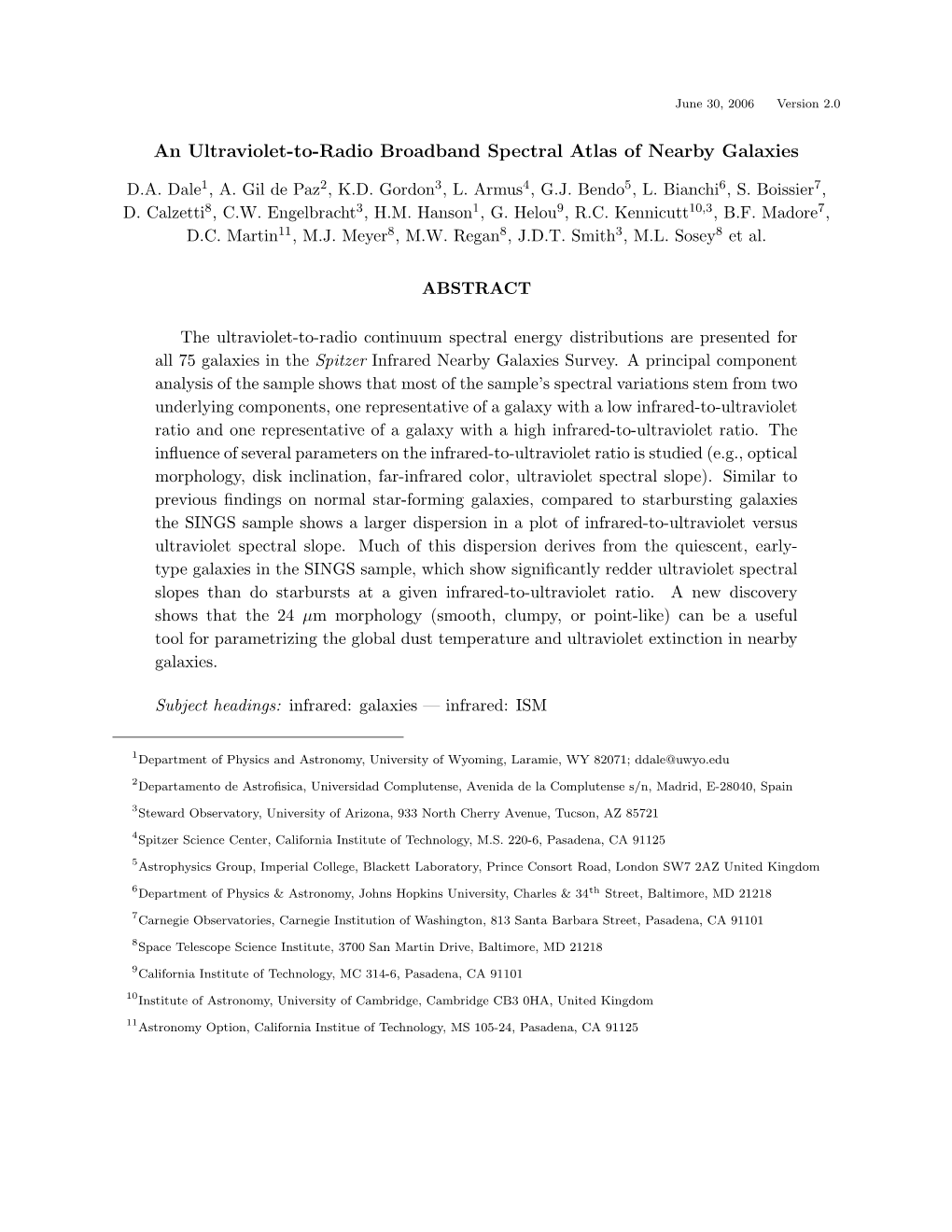 An Ultraviolet-To-Radio Broadband Spectral Atlas of Nearby Galaxies