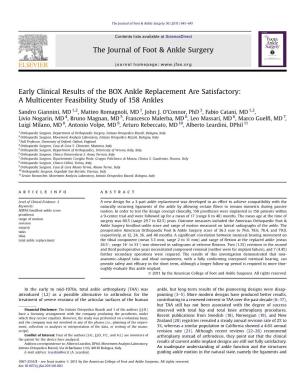 Early Clinical Results of the BOX Ankle Replacement Are Satisfactory: a Multicenter Feasibility Study of 158 Ankles
