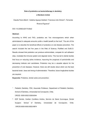 Role of Probiotics As Bacteriotherapy in Dentistry: a Literature Review
