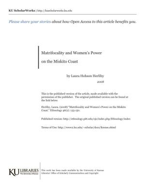 Matrifocality and Women's Power on the Miskito Coast1
