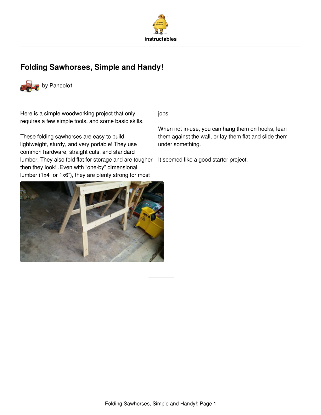 Folding Sawhorses, Simple and Handy!