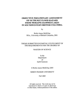 Objective Preliminary Assessment of Outburst Flood Hazard from Moraine-Dammed Lakes in Southwestern British Columbia