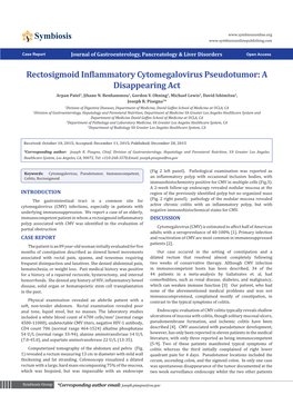 Rectosigmoid Inflammatory Cytomegalovirus Pseudotumor: a Disappearing Act Arpan Patel1, Jihane N