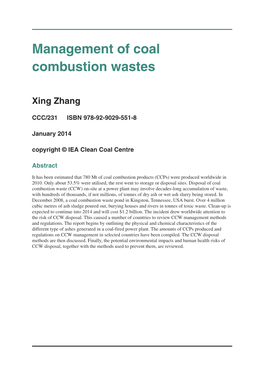 Management of Coal Combustion Wastes