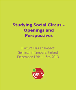 Studying Social Circus - Openings and Perspectives