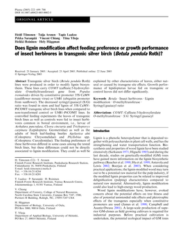 Does Lignin Modification Affect Feeding Preference Or Growth Performance of Insect Herbivores in Transgenic Silver Birch