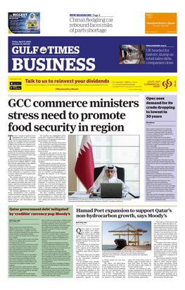 GCC Commerce Ministers Stress Need to Promote Food Security in Region