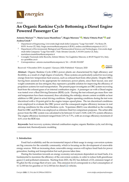 An Organic Rankine Cycle Bottoming a Diesel Engine Powered Passenger Car