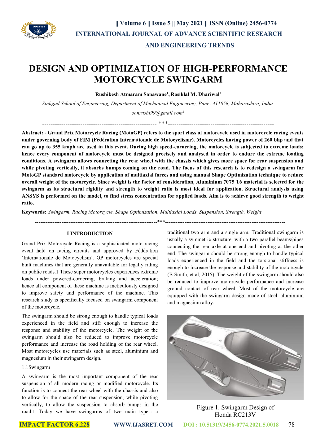 Design and Optimization of High-Performance Motorcycle Swingarm