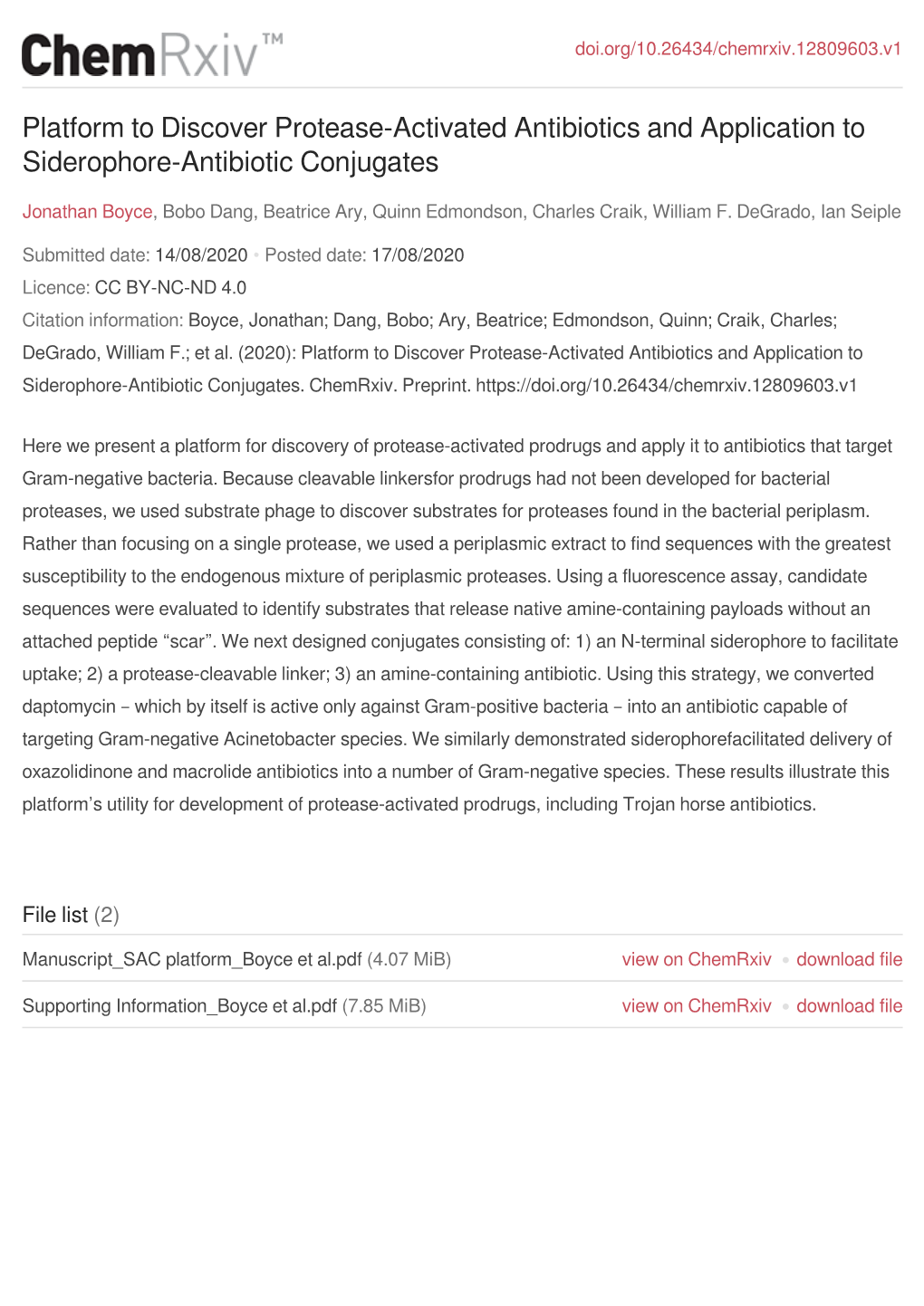 Platform to Discover Protease-Activated Antibiotics and Application to Siderophore-Antibiotic Conjugates