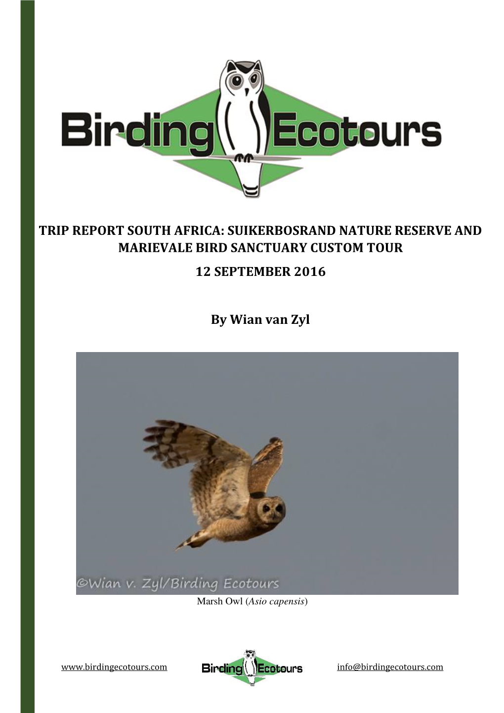 Trip Report South Africa: Suikerbosrand Nature Reserve and Marievale Bird Sanctuary Custom Tour 12 September 2016