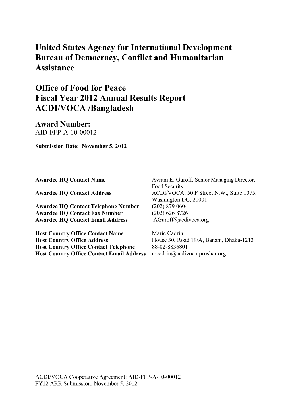 United States Agency for International Development Bureau of Democracy, Conflict and Humanitarian Assistance