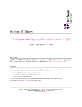 Genealogical History and Character in Homeric Epic