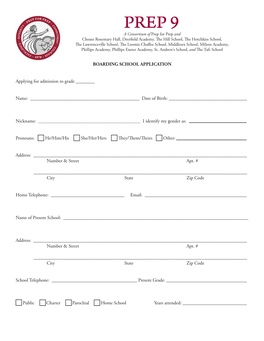 BOARDING SCHOOL APPLICATION Applying for Admission to Grade