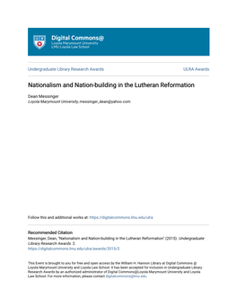 Nationalism and Nation-Building in the Lutheran Reformation