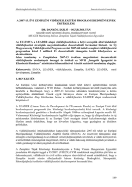 149 a 2007-13. Évi Zempléni Vidékfejlesztési Program